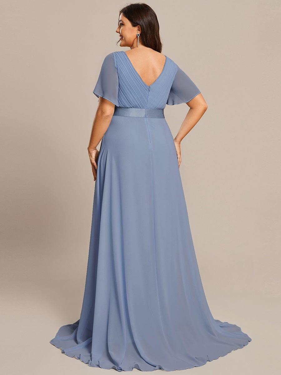 ever MONICA|Long Empire Waist Bridesmaid Dress with Short Flutter Sleeves