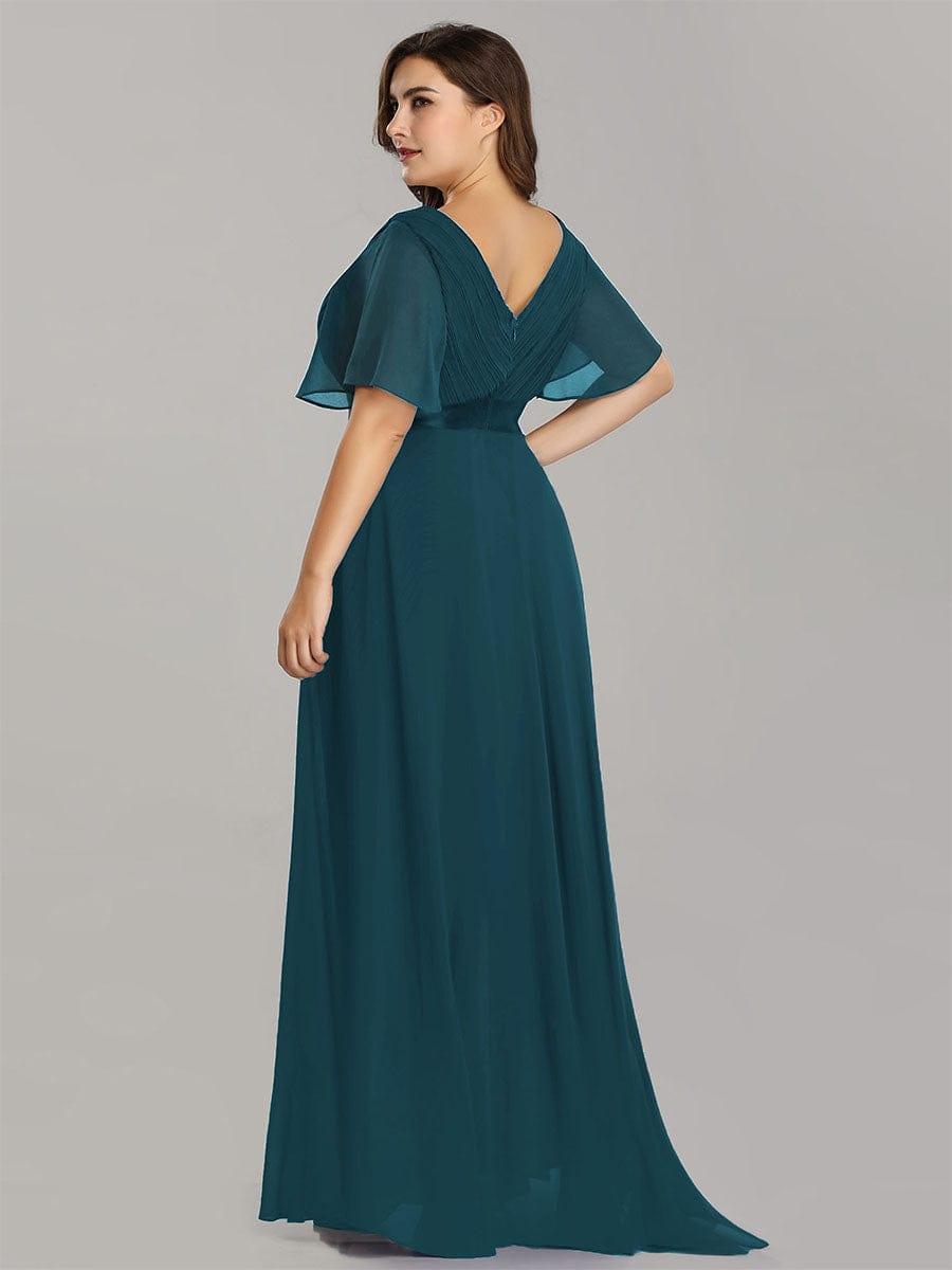 ever MONICA|Long Empire Waist Bridesmaid Dress with Short Flutter Sleeves