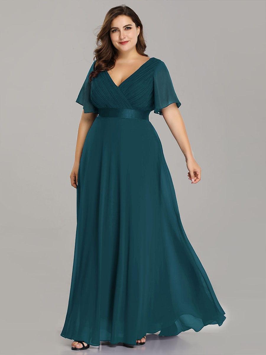 ever MONICA|Long Empire Waist Bridesmaid Dress with Short Flutter Sleeves