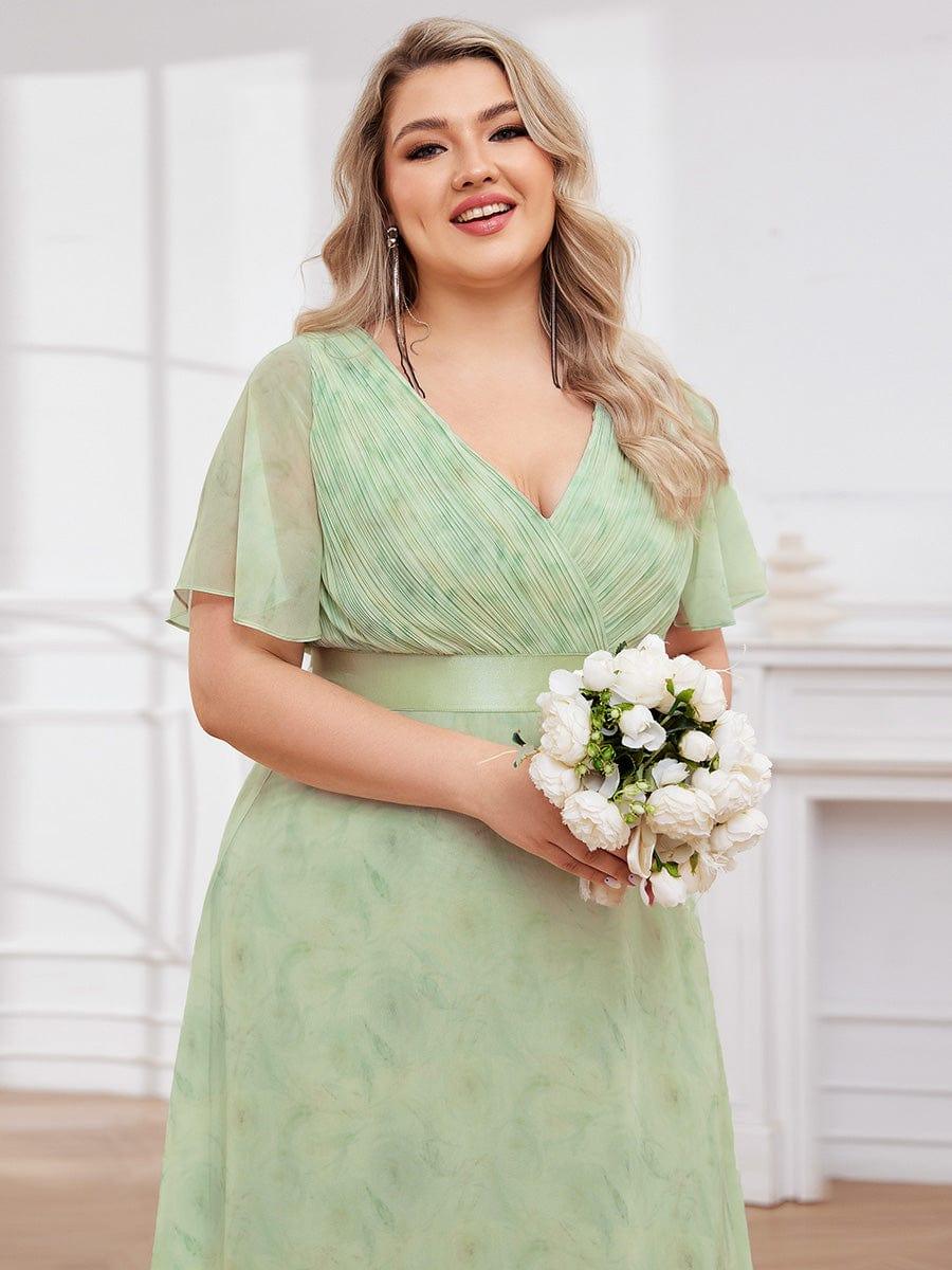 ever MONICA|Floral Chiffon High Waist Short Sleeves Bridesmaid Dress