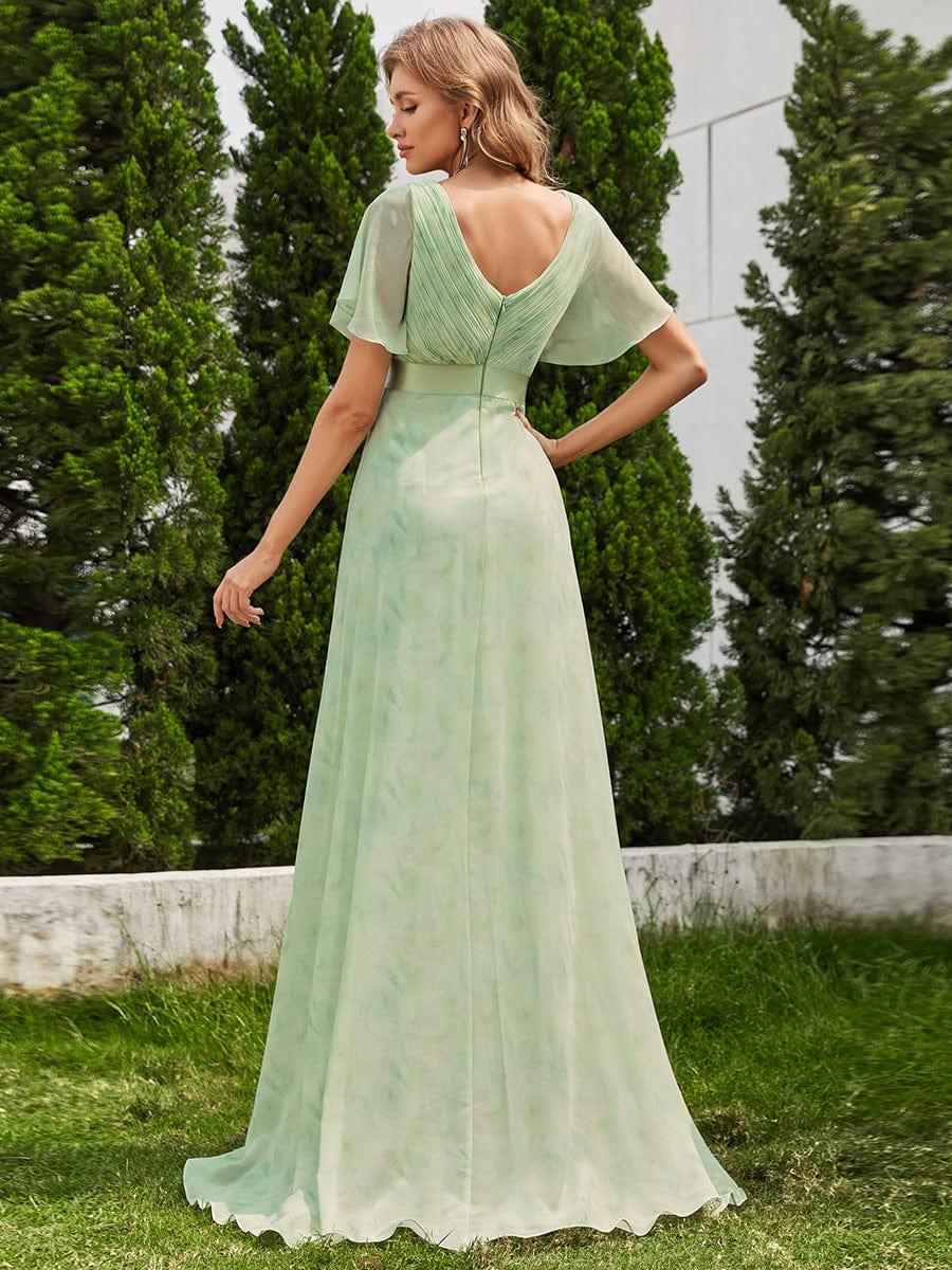 ever MONICA|Floral Chiffon High Waist Short Sleeves Bridesmaid Dress