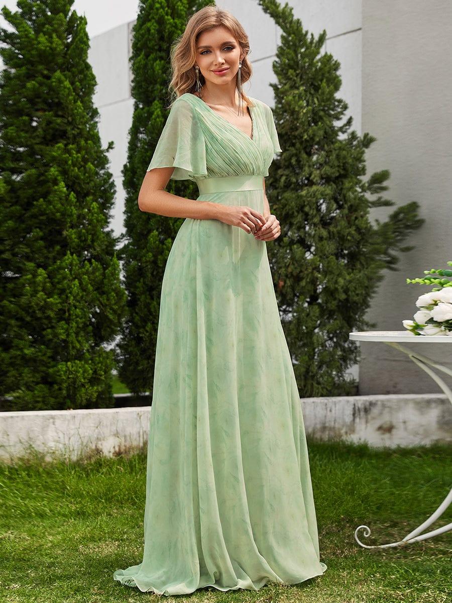 ever MONICA|Floral Chiffon High Waist Short Sleeves Bridesmaid Dress