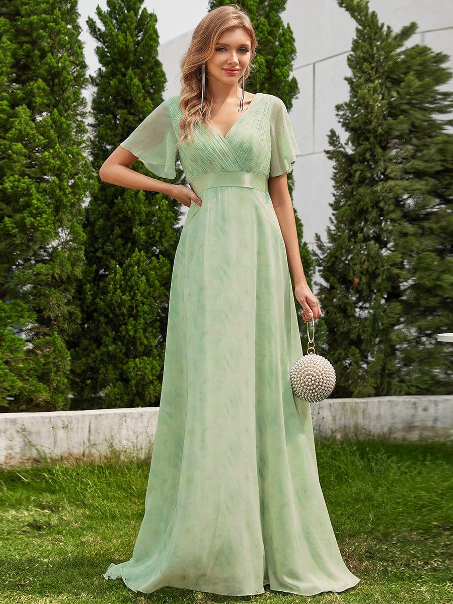 ever MONICA|Floral Chiffon High Waist Short Sleeves Bridesmaid Dress