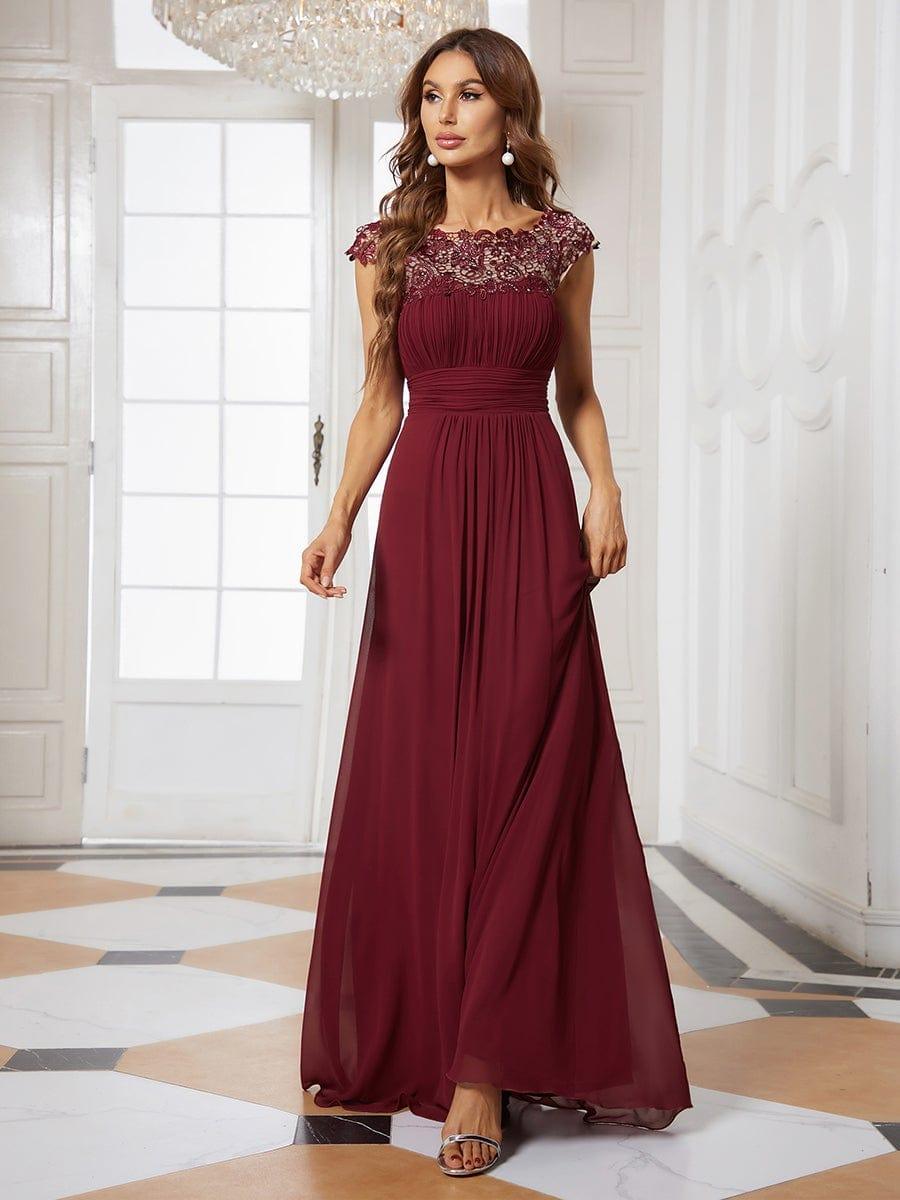 Elegant Maxi Long Lace Cap Sleeve Bridesmaid Dress(Final Sale)