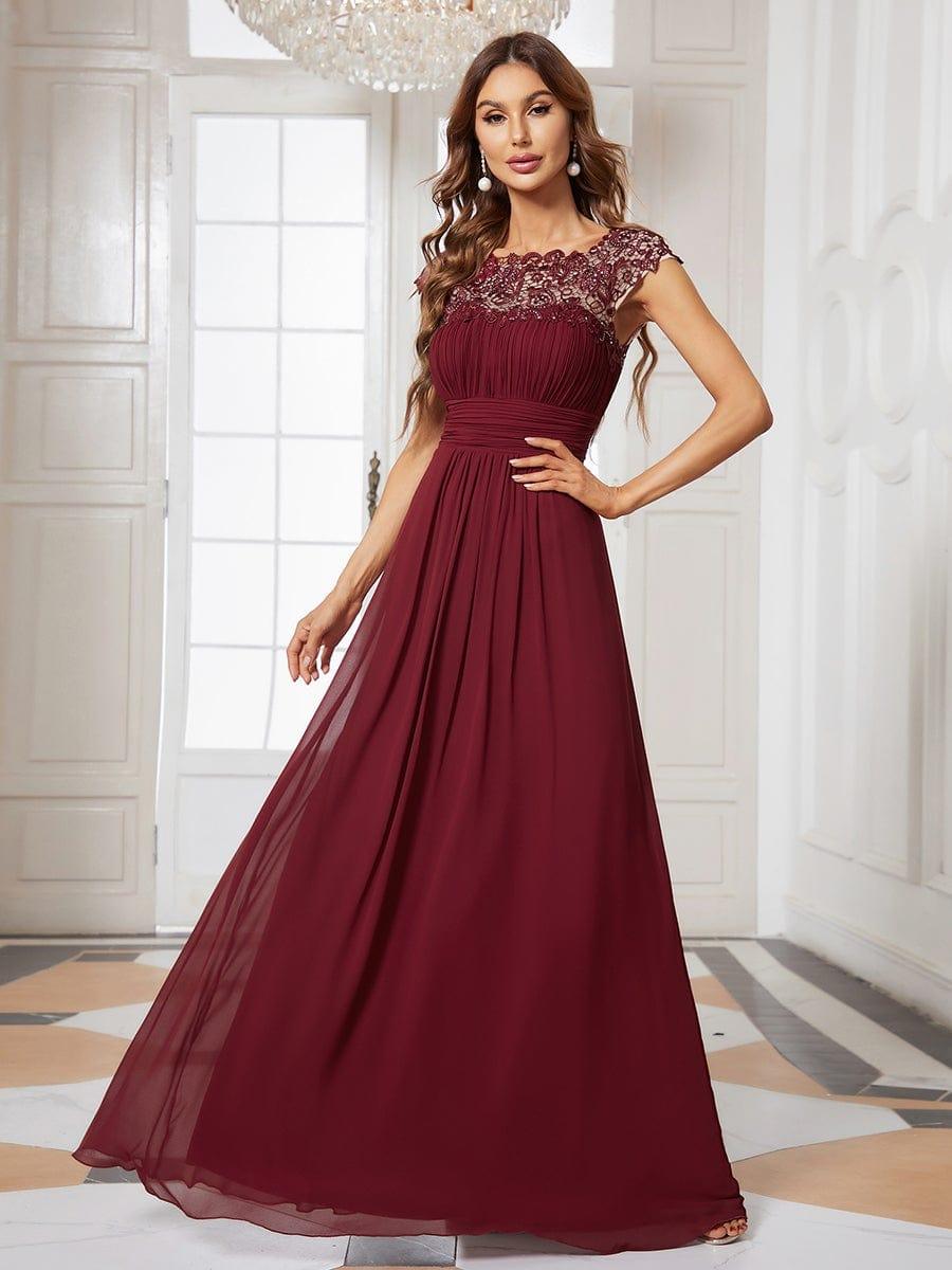 Elegant Maxi Long Lace Cap Sleeve Bridesmaid Dress(Final Sale)
