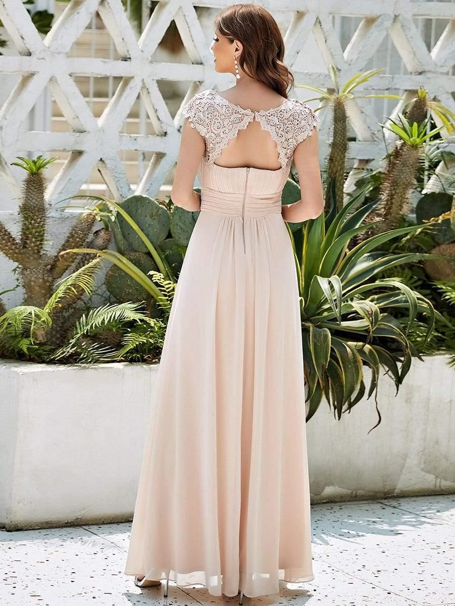 Elegant Maxi Long Lace Cap Sleeve Bridesmaid Dress(Final Sale)