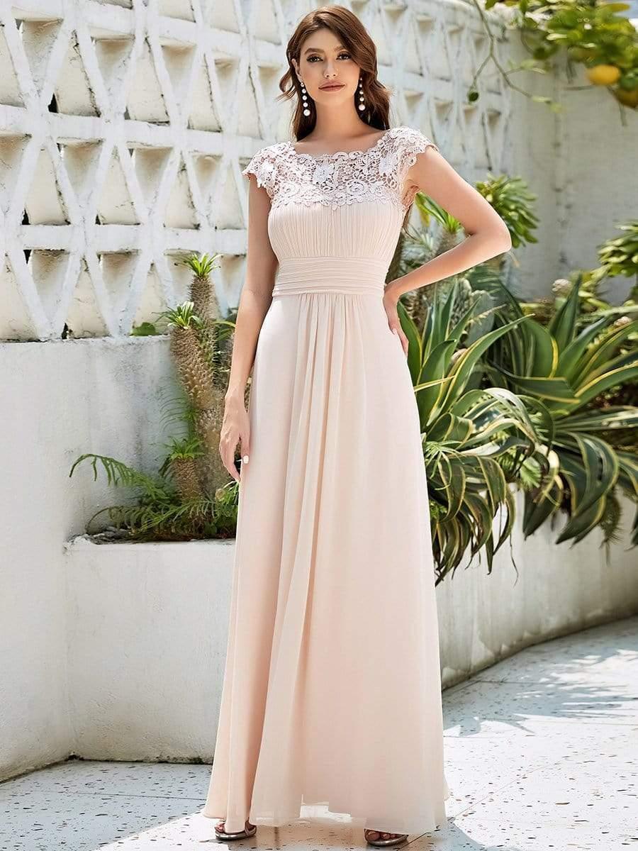 Elegant Maxi Long Lace Cap Sleeve Bridesmaid Dress(Final Sale)