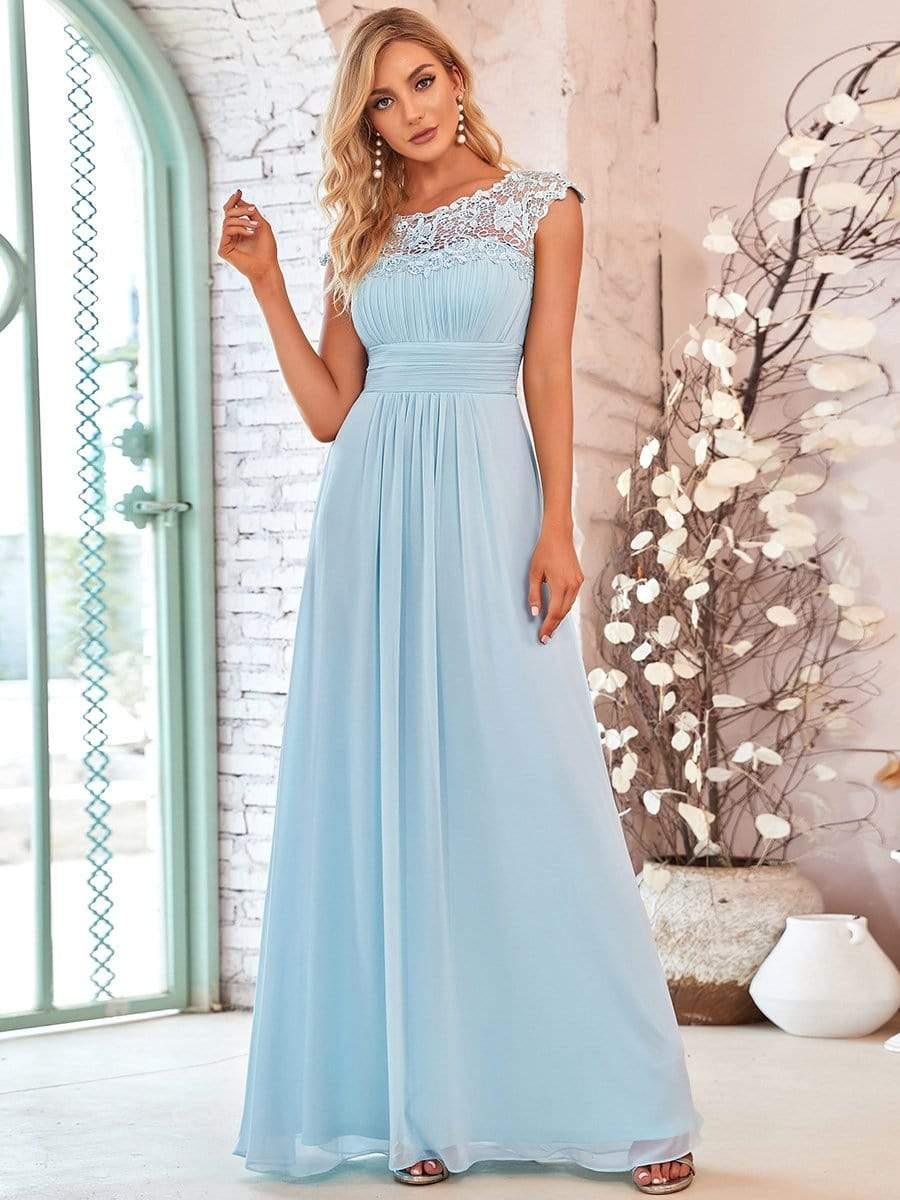 Elegant Maxi Long Lace Cap Sleeve Bridesmaid Dress(Final Sale)
