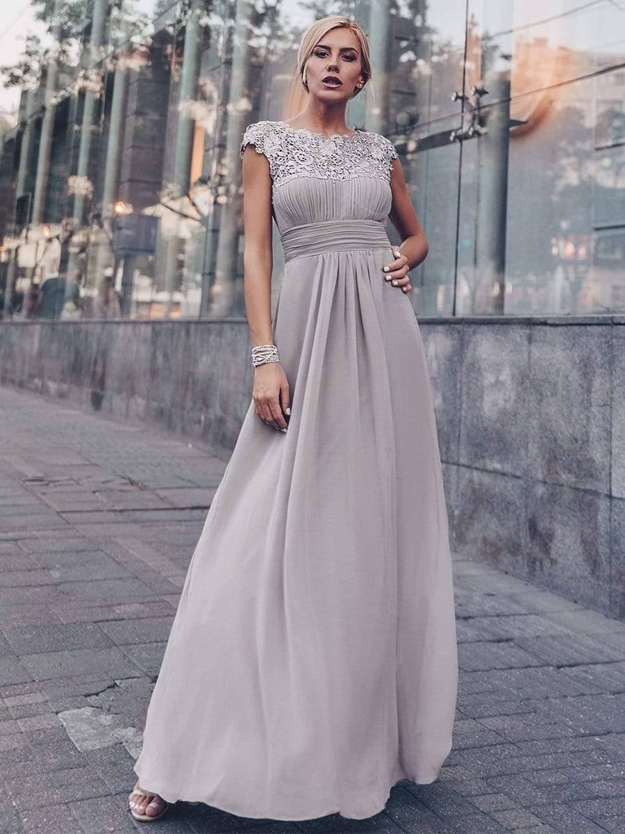 Elegant Maxi Long Lace Cap Sleeve Bridesmaid Dress(Final Sale)