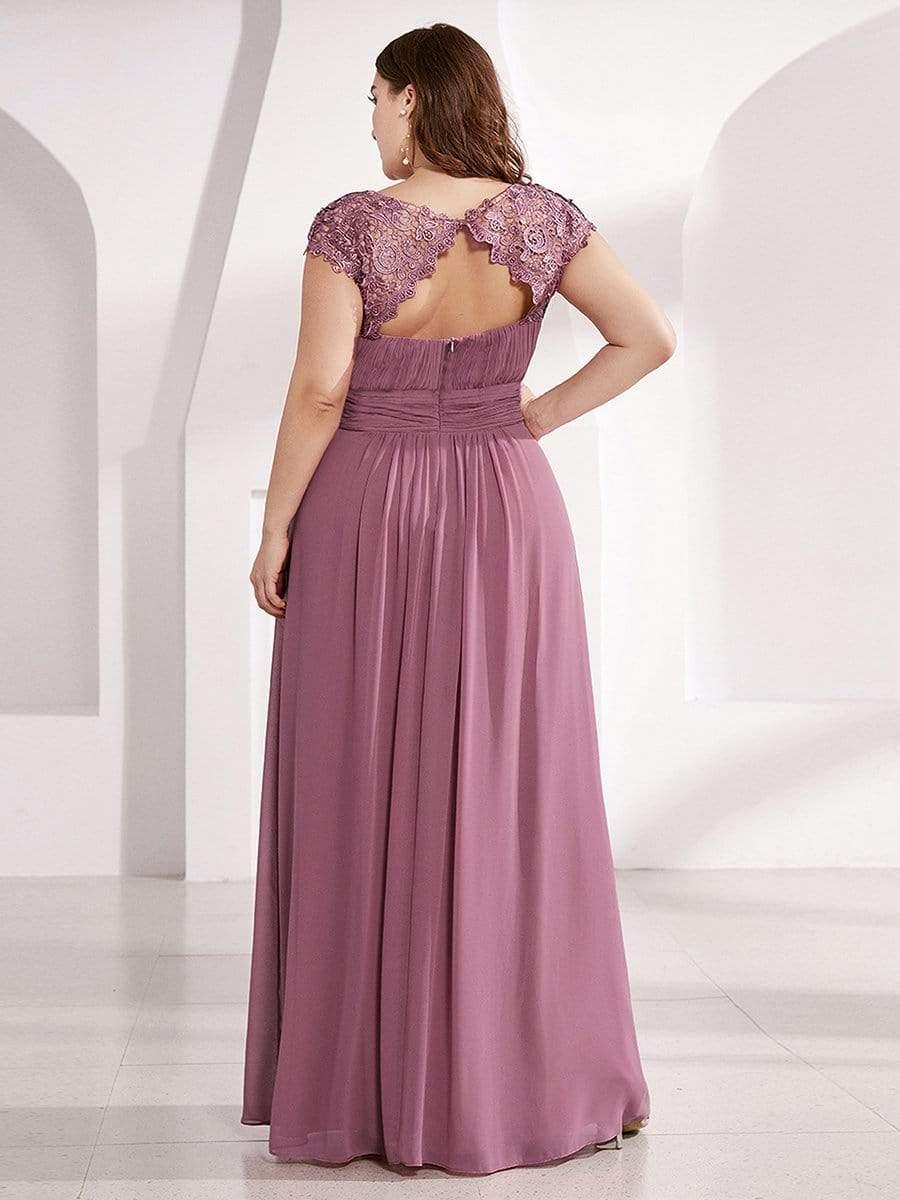 Elegant Maxi Long Lace Cap Sleeve Bridesmaid Dress(Final Sale)