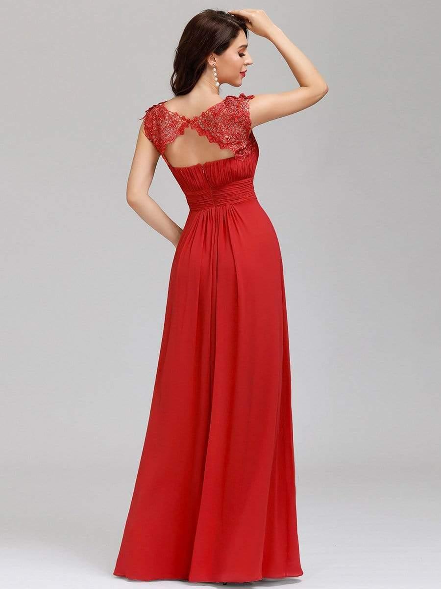 Elegant Maxi Long Lace Cap Sleeve Bridesmaid Dress(Final Sale)