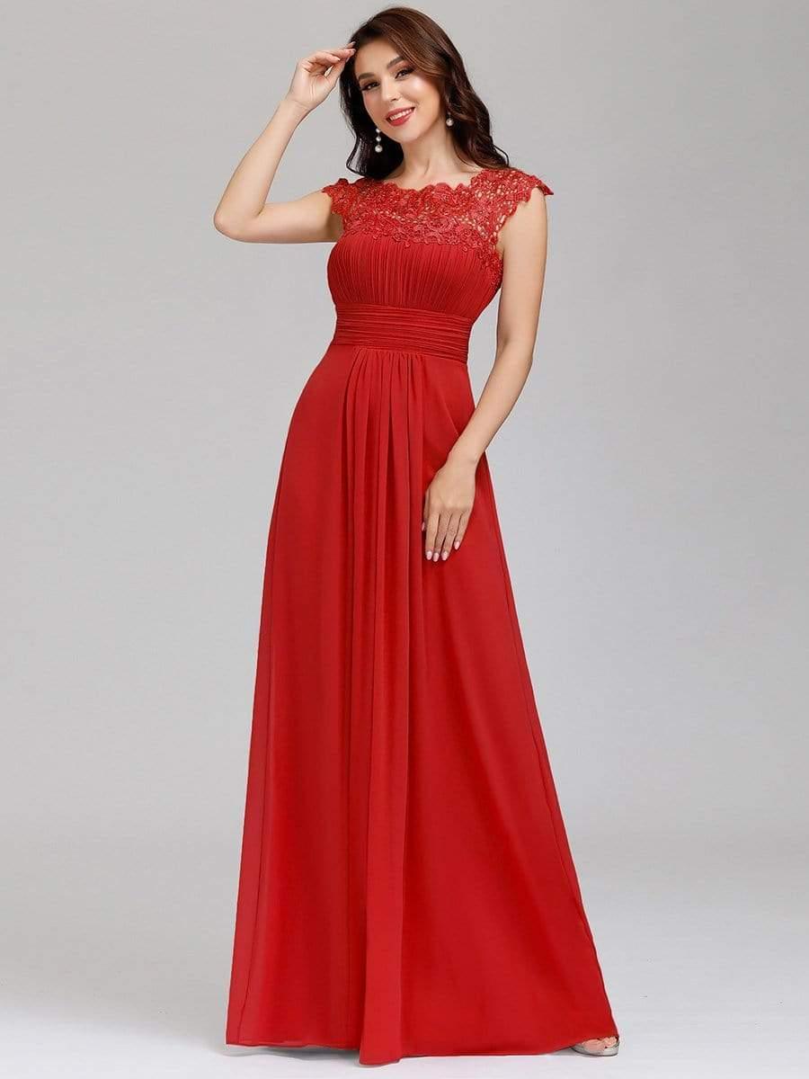 Elegant Maxi Long Lace Cap Sleeve Bridesmaid Dress(Final Sale)