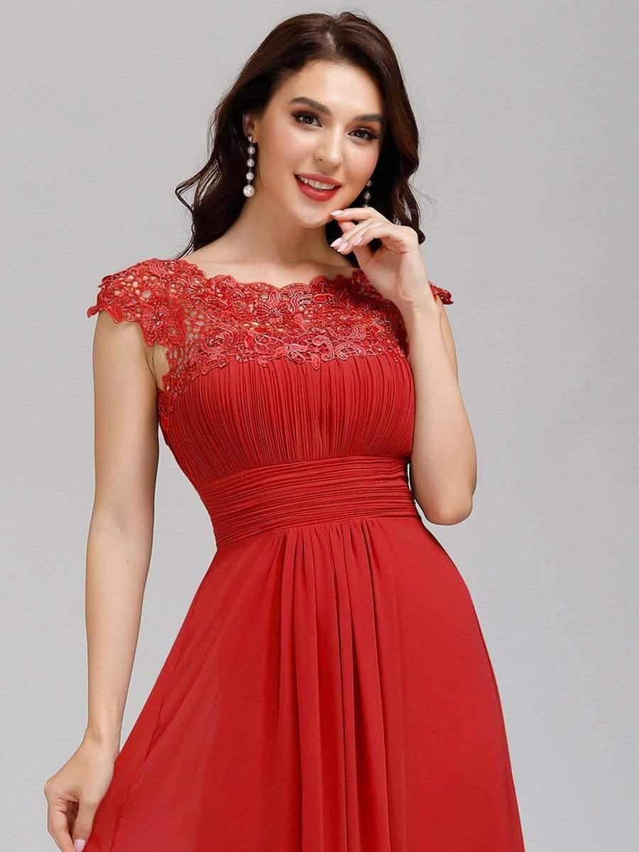 Elegant Maxi Long Lace Cap Sleeve Bridesmaid Dress(Final Sale)