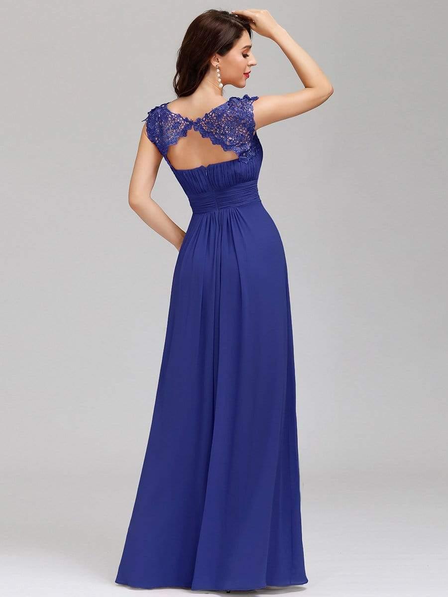 Elegant Maxi Long Lace Cap Sleeve Bridesmaid Dress(Final Sale)