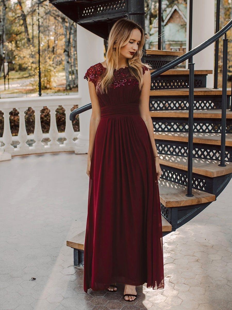 Elegant Maxi Long Lace Cap Sleeve Bridesmaid Dress(Final Sale)