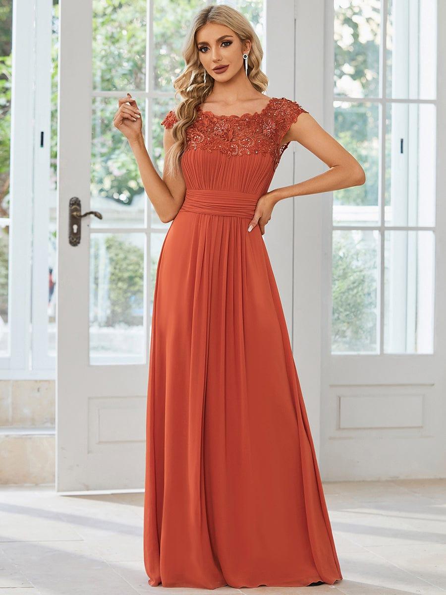 Elegant Maxi Long Lace Cap Sleeve Bridesmaid Dress(Final Sale)
