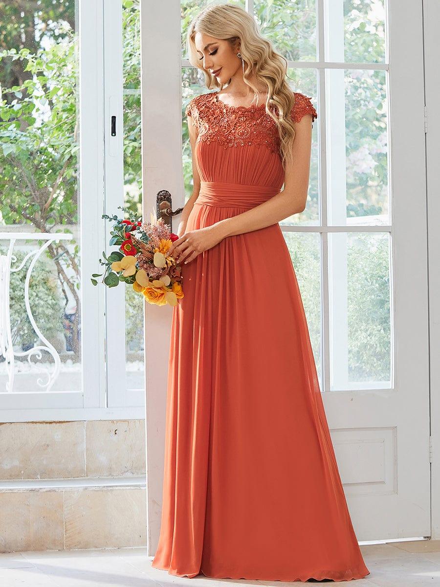 Elegant Maxi Long Lace Cap Sleeve Bridesmaid Dress(Final Sale)