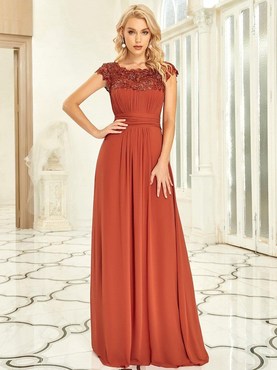 Elegant Maxi Long Lace Cap Sleeve Bridesmaid Dress(Final Sale)