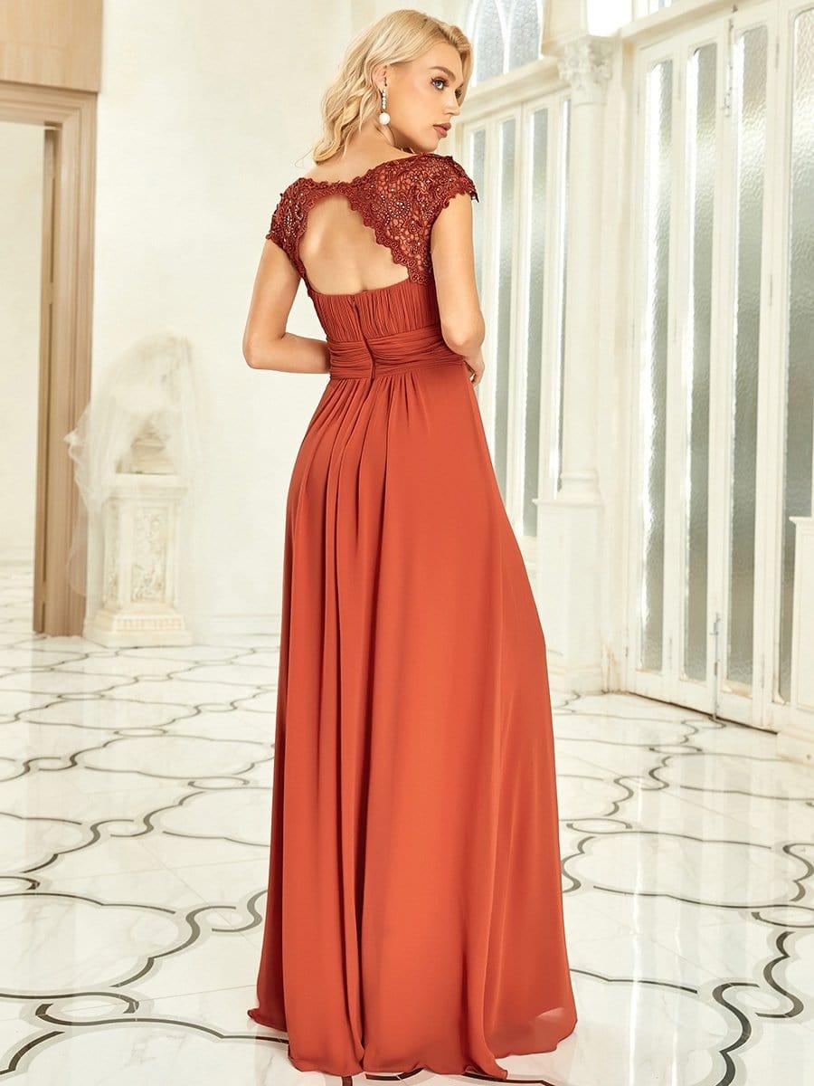 Elegant Maxi Long Lace Cap Sleeve Bridesmaid Dress(Final Sale)