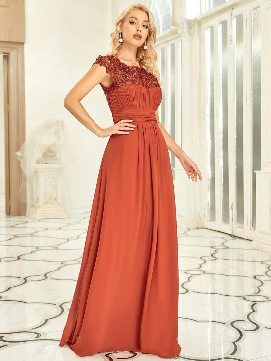 Elegant Maxi Long Lace Cap Sleeve Bridesmaid Dress(Final Sale)