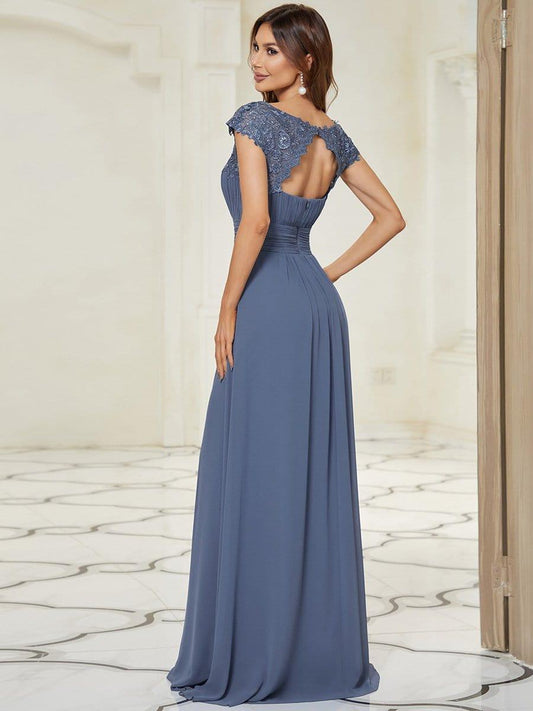 Elegant Maxi Long Lace Cap Sleeve Bridesmaid Dress(Final Sale)