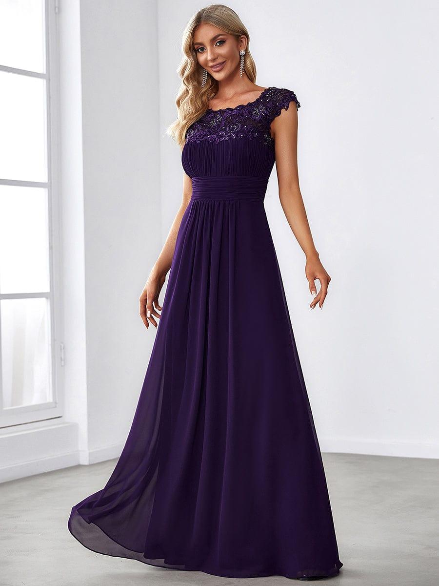 Elegant Maxi Long Lace Cap Sleeve Bridesmaid Dress(Final Sale)