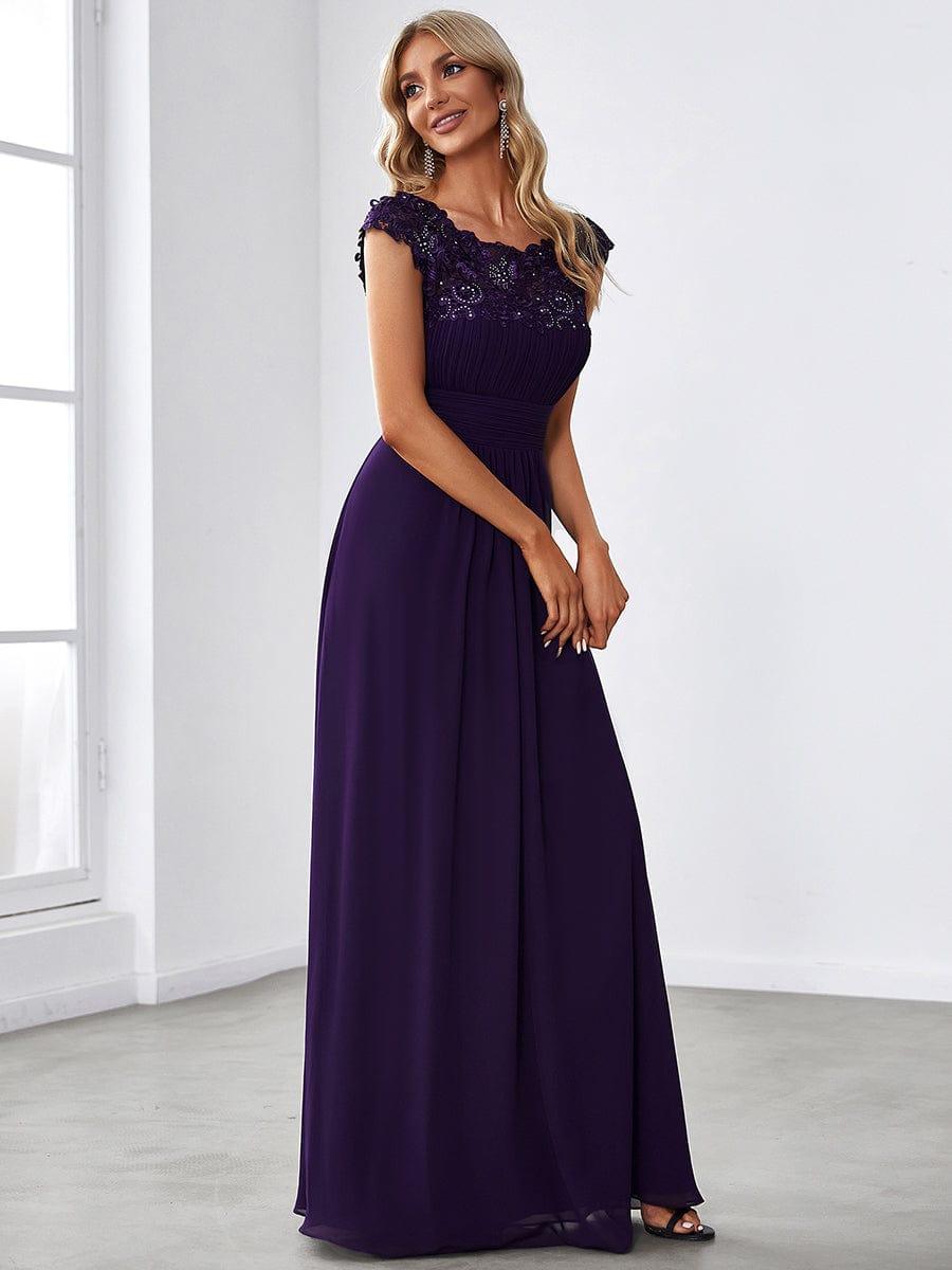 Elegant Maxi Long Lace Cap Sleeve Bridesmaid Dress(Final Sale)