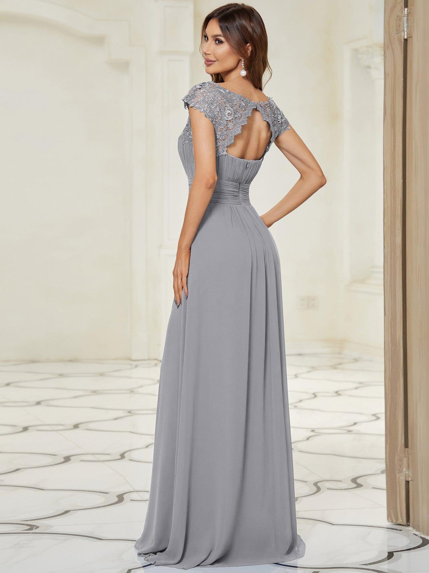 Elegant Maxi Long Lace Cap Sleeve Bridesmaid Dress(Final Sale)