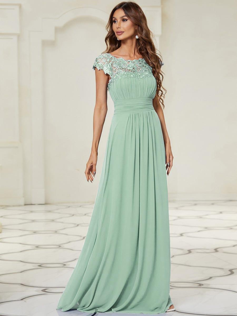 Elegant Maxi Long Lace Cap Sleeve Bridesmaid Dress(Final Sale)