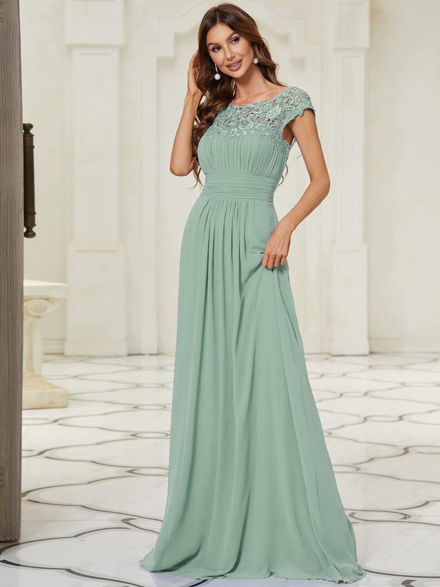 Elegant Maxi Long Lace Cap Sleeve Bridesmaid Dress(Final Sale)