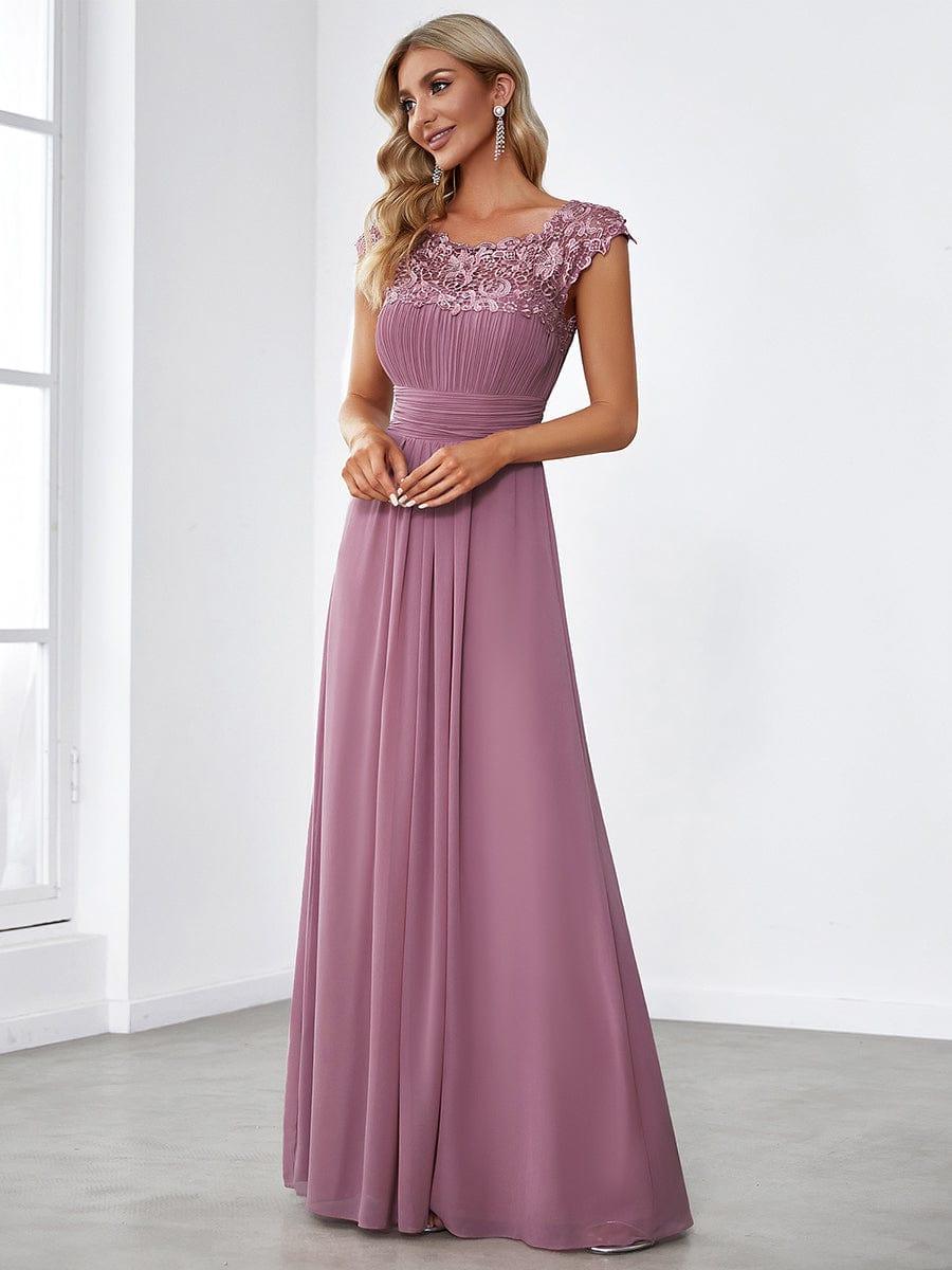 Elegant Maxi Long Lace Cap Sleeve Bridesmaid Dress(Final Sale)