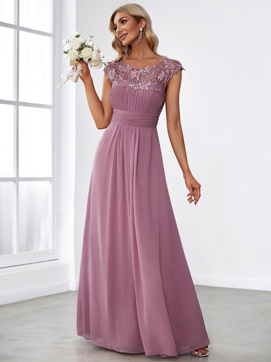 Elegant Maxi Long Lace Cap Sleeve Bridesmaid Dress(Final Sale)