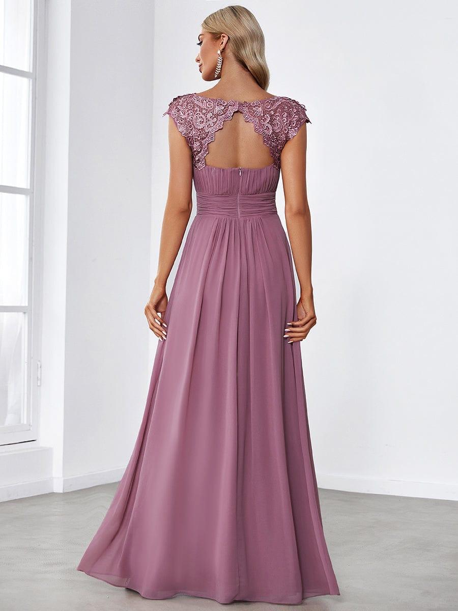 Elegant Maxi Long Lace Cap Sleeve Bridesmaid Dress(Final Sale)