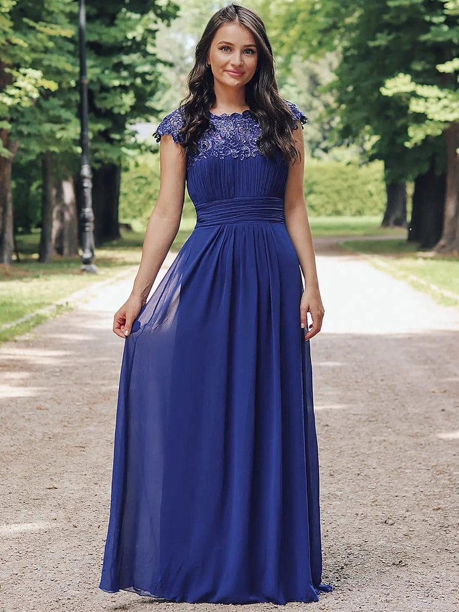 Elegant Maxi Long Lace Cap Sleeve Bridesmaid Dress(Final Sale)