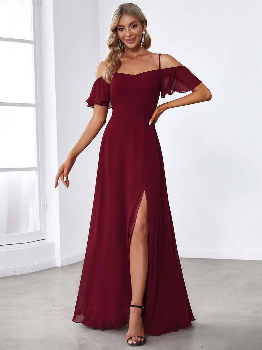 ever REYA|Stylish Cold-Shoulder Floor Length Bridesmaid Dress with Side Slit