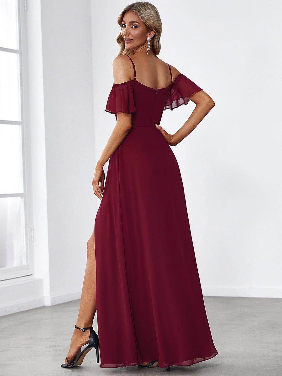 ever REYA|Stylish Cold-Shoulder Floor Length Bridesmaid Dress with Side Slit
