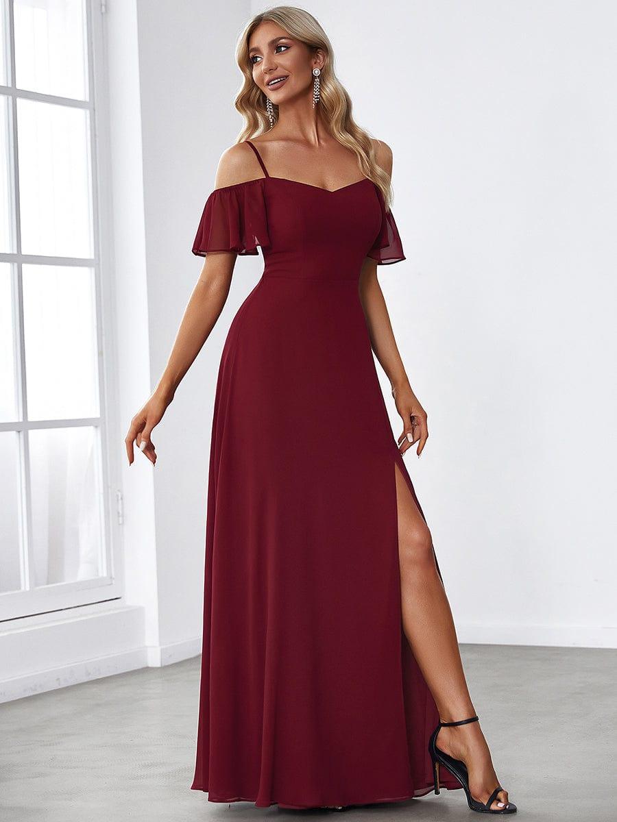 ever REYA|Stylish Cold-Shoulder Floor Length Bridesmaid Dress with Side Slit