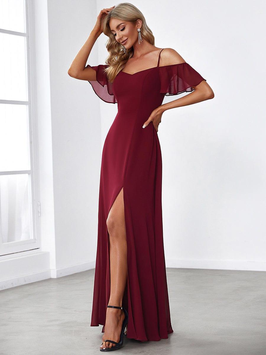 ever REYA|Stylish Cold-Shoulder Floor Length Bridesmaid Dress with Side Slit