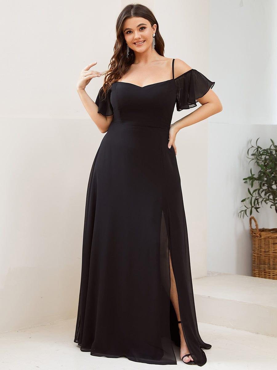 ever REYA|Stylish Cold-Shoulder Floor Length Bridesmaid Dress with Side Slit