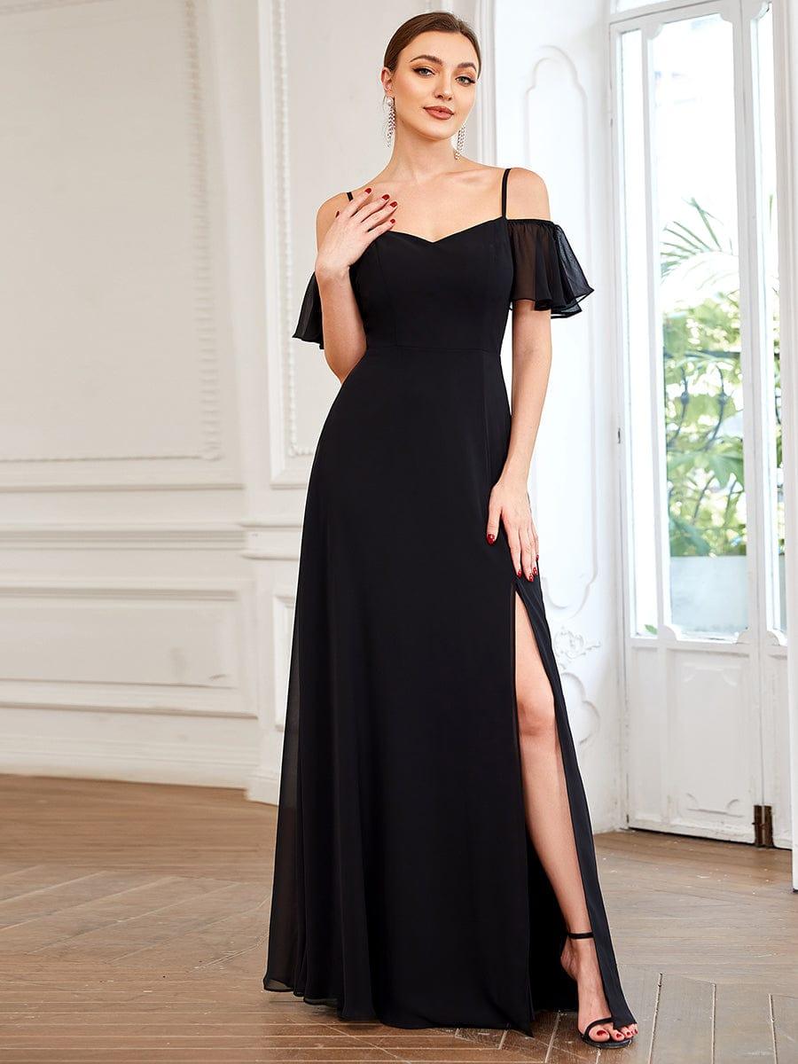 ever REYA|Stylish Cold-Shoulder Floor Length Bridesmaid Dress with Side Slit