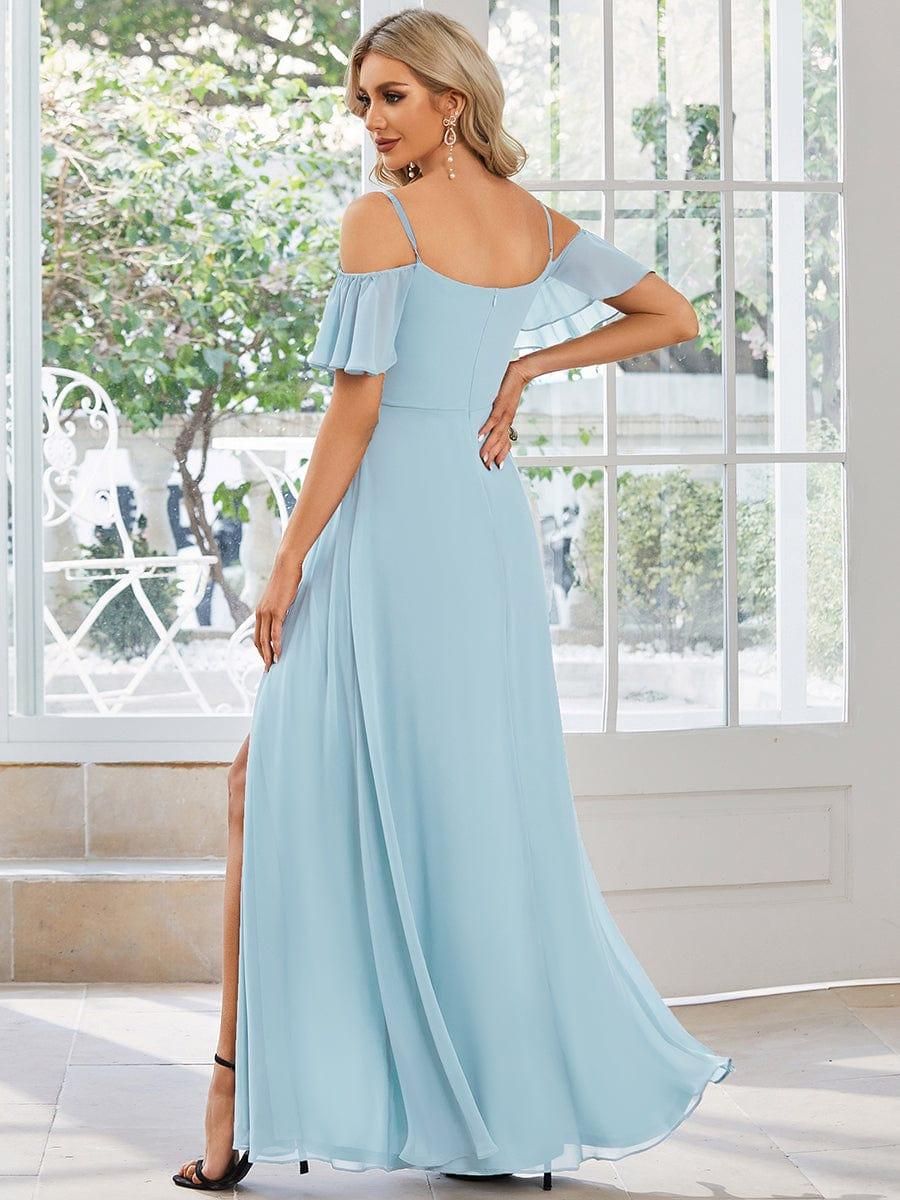 ever REYA|Stylish Cold-Shoulder Floor Length Bridesmaid Dress with Side Slit