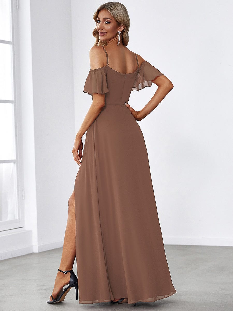 ever REYA|Stylish Cold-Shoulder Floor Length Bridesmaid Dress with Side Slit