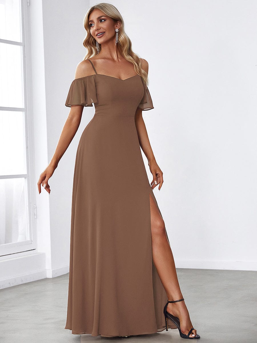 ever REYA|Stylish Cold-Shoulder Floor Length Bridesmaid Dress with Side Slit