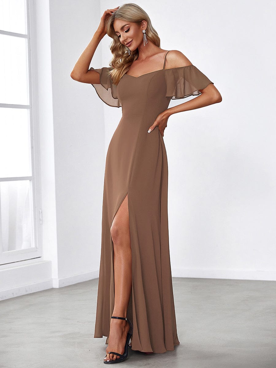 ever REYA|Stylish Cold-Shoulder Floor Length Bridesmaid Dress with Side Slit