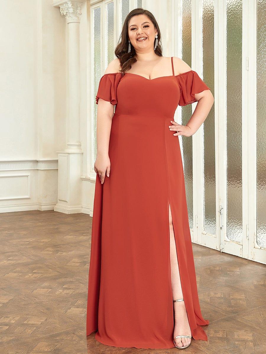 ever REYA|Stylish Cold-Shoulder Floor Length Bridesmaid Dress with Side Slit