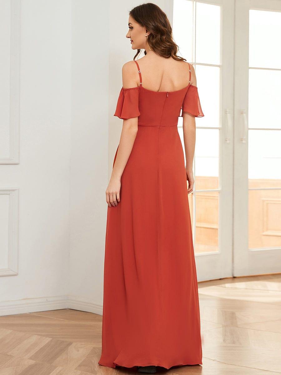 ever REYA|Stylish Cold-Shoulder Floor Length Bridesmaid Dress with Side Slit