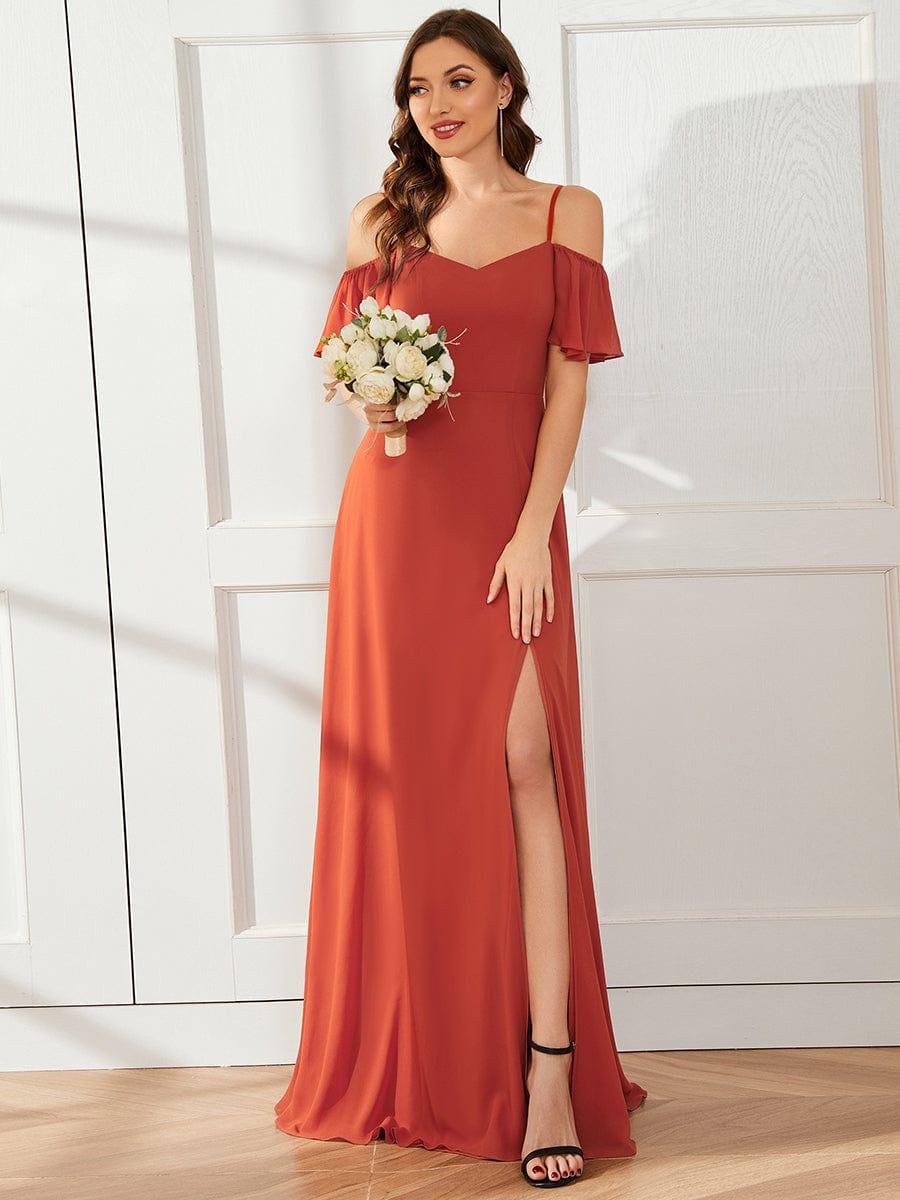 ever REYA|Stylish Cold-Shoulder Floor Length Bridesmaid Dress with Side Slit