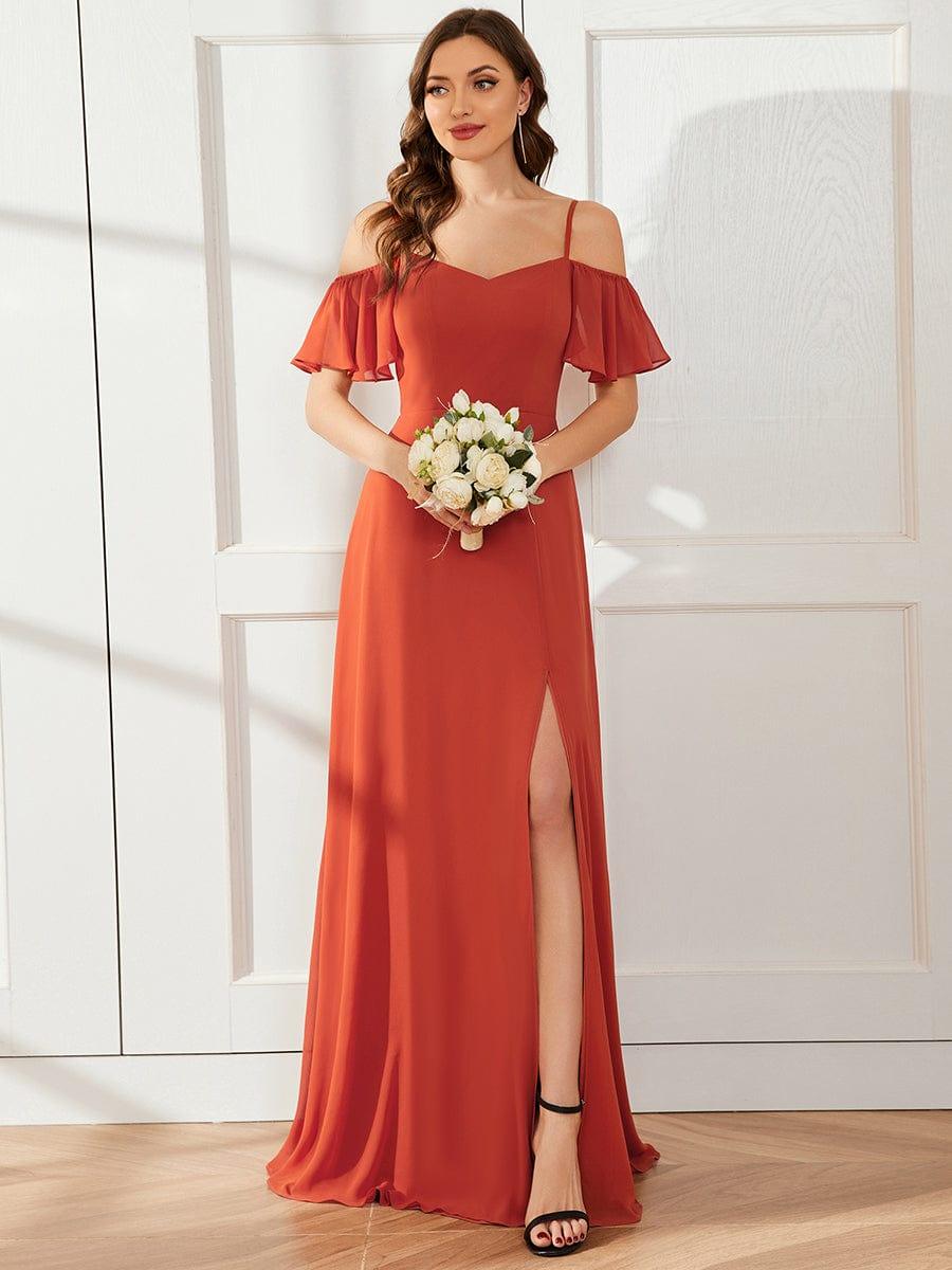 ever REYA|Stylish Cold-Shoulder Floor Length Bridesmaid Dress with Side Slit