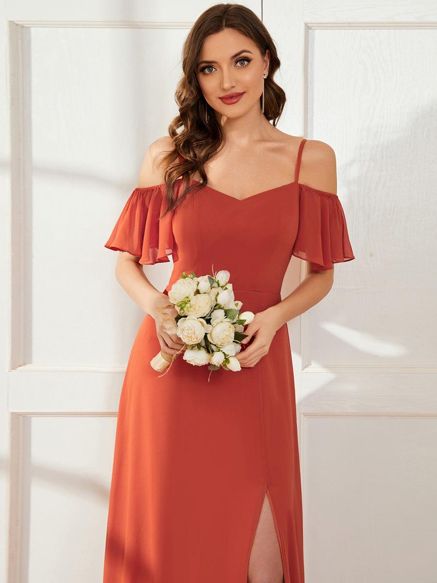 ever REYA|Stylish Cold-Shoulder Floor Length Bridesmaid Dress with Side Slit