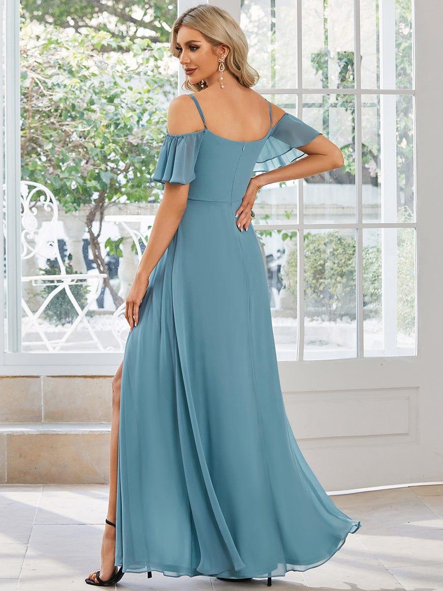 ever REYA|Stylish Cold-Shoulder Floor Length Bridesmaid Dress with Side Slit